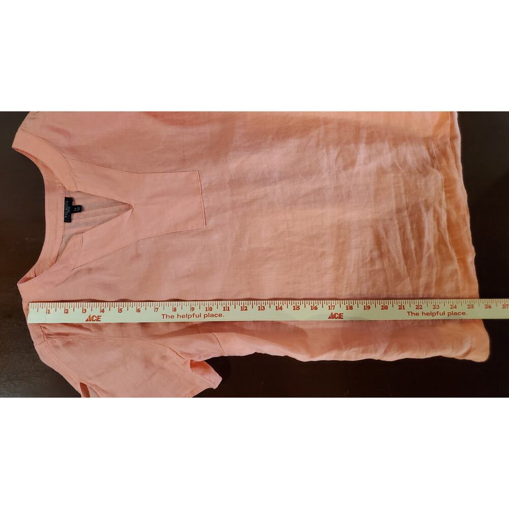 Talbots Linen Slit Tie Short Sleeve Notch Neck Blouse Top Size LP Coral Pink - Picture 10 of 10